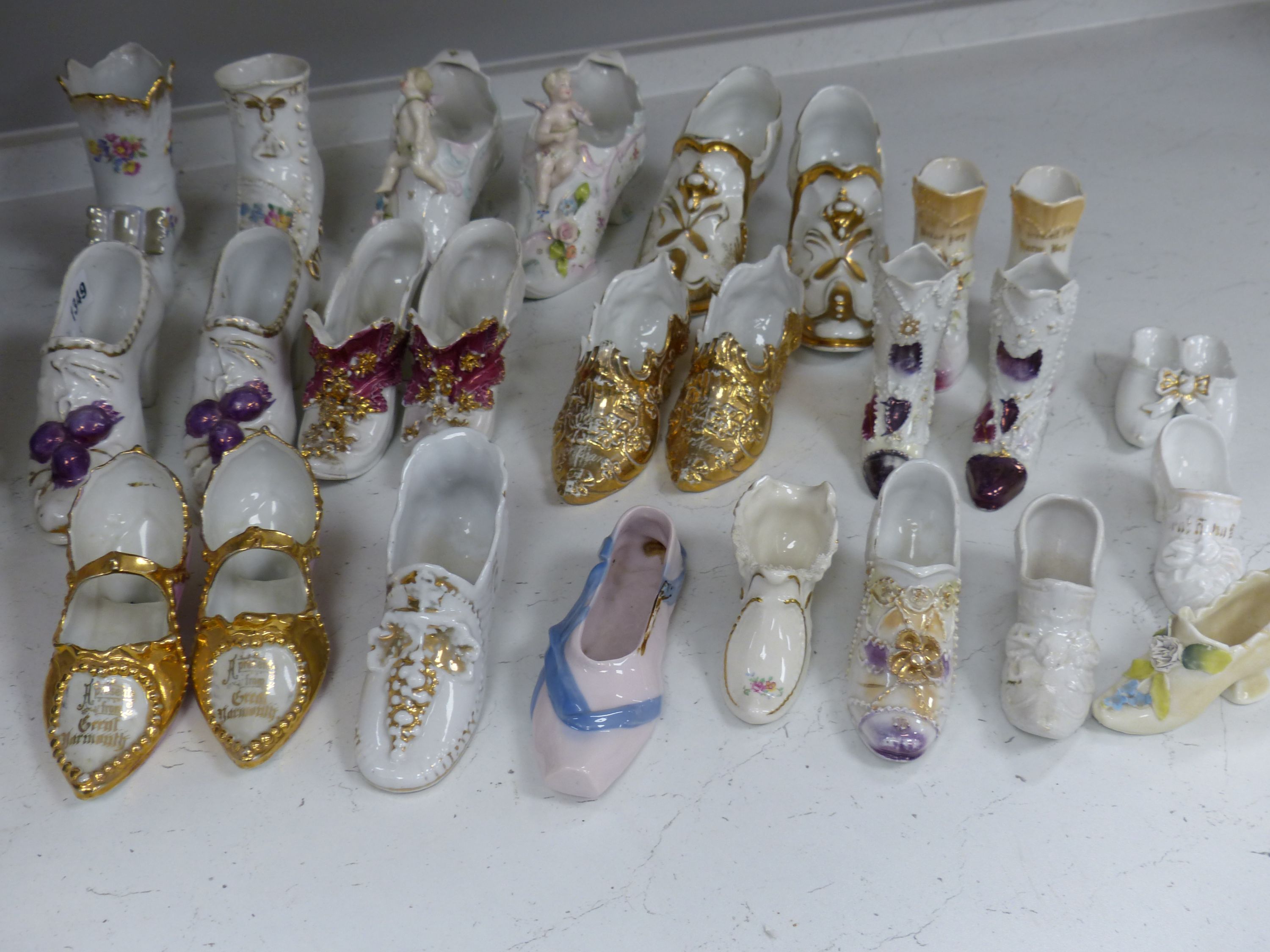 A collection of ceramic shoes